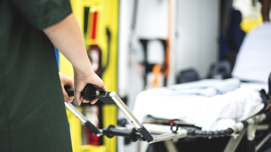 Paramedics at work with an ambulance