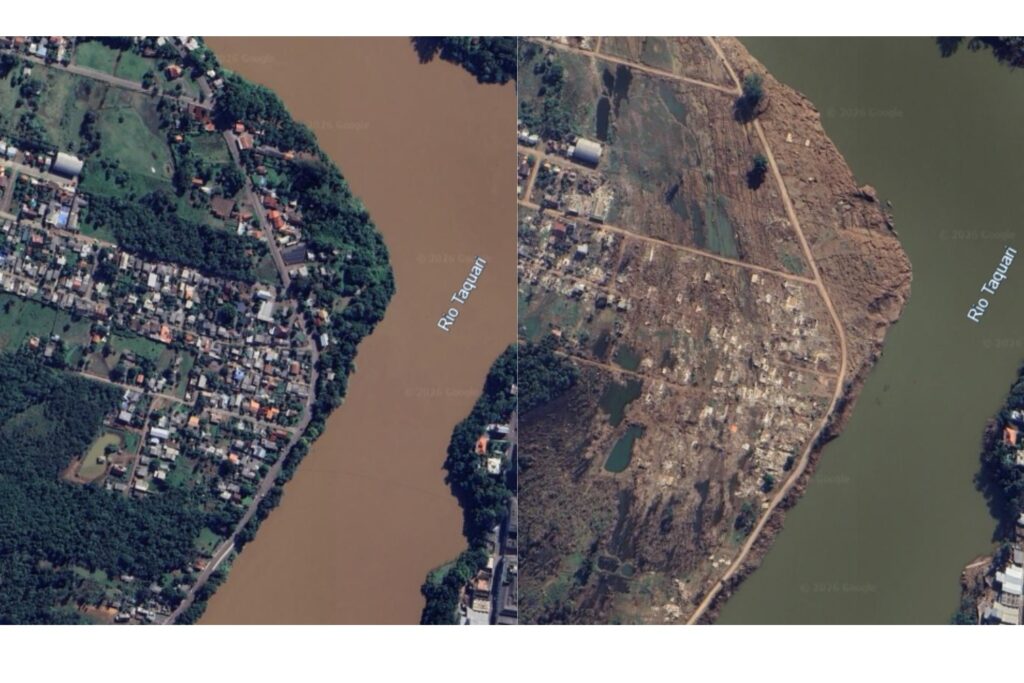 3) Passo de Estrela, em Cruzeiro do Sul, em 2023, e após os eventos de maio de 2024 – Crédito – Reproodução – Google Earth